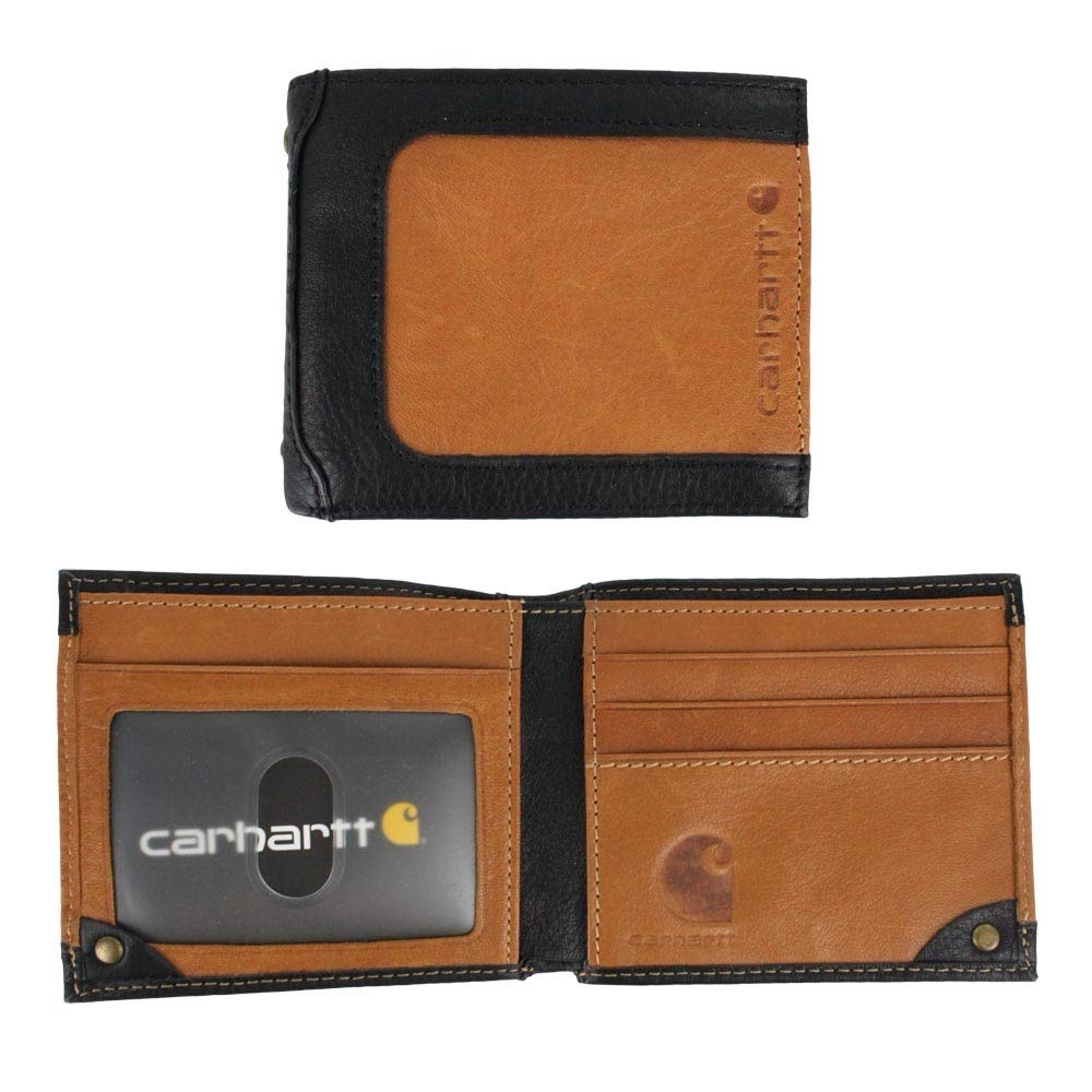NWT Carhartt Sandokan Black and Tan Leather Pass Case Bifold Wallet - Picture 2 of 8